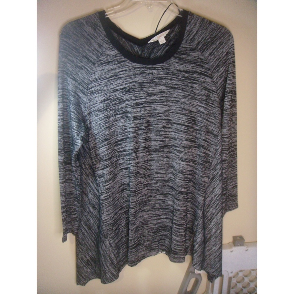 KC Khakis & co womens L black grey long sleeve shirt top checkered back
